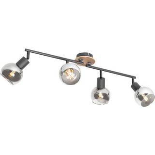 Loftslampe sort med røgglas og træ 4-lys - Vidro