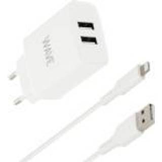 Wave oplader 2 x USB + Lightning-kabel, 15 W, hvid