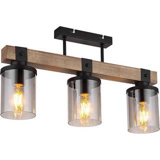 Lila loftlampe med træbjælke, 3 lyskilder