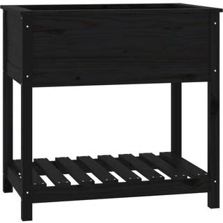plantekasse med hylde 82,5x54x81 cm massivt fyrretræ sort