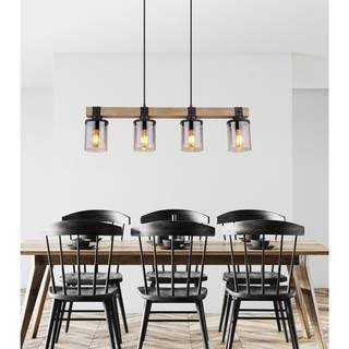 Lila loftlampe med træbjælke, 3 lyskilder