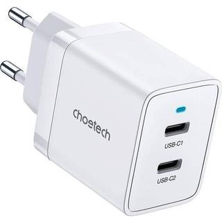 Choetech Dual Type-C Vægoplader, 40W PD, hvid