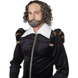 California Costumes Herre Shakespeare-Paryk, Brun/grå, Én størrelse - Paryk, Mustasch og Skæg Sæt