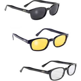 Pacific Coast solbriller Original KD's biker 3-pak: Røgfarvet (Dag), Gul (Solopgang/Solnedgang), Klar (Nat) – Harley-stil