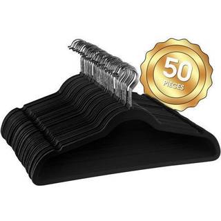 Elama Hjem 50 Stykke strømmet fløjlstøjsbøjler med rustfrit stål drejelige kroge i sort 50 pc