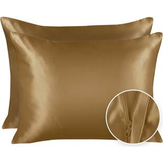Shopbedding Luxury Satin Pillowcase til hår - Queen Satin Pillowcase med lynlåsguld (2 pr. Pakke) - Blissford