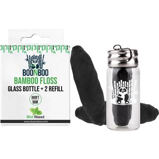 Boonboo Dental Floss Bambus Charcoal Vævede tråde genopfyldelig glasflaske 3 stykker mynte