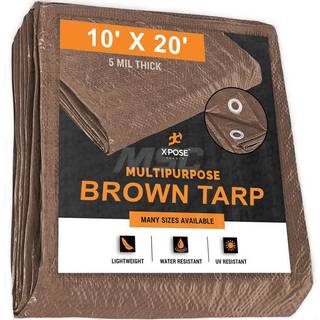 Multipurpose Beskyttende dækning Brun Poly Tarp 10 'X 20' - Holdbart vandafvisende vejrbestandig - 5 mil tyk polyethylen - af Xpose Safety