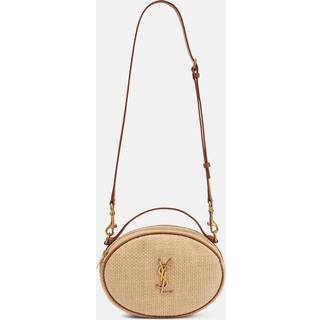 Saint Laurent Leather-trimmed raffia shoulder bag - beige - One Size