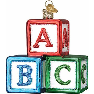 Old World Christmas ABC Blocks Blown Glass 2020 Unikke julepynt til juletræ dekorationer