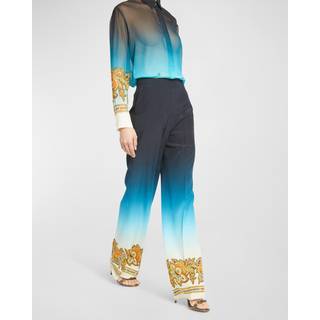 Etro OmbrÃ© printed silk wide-leg pants - blue - M