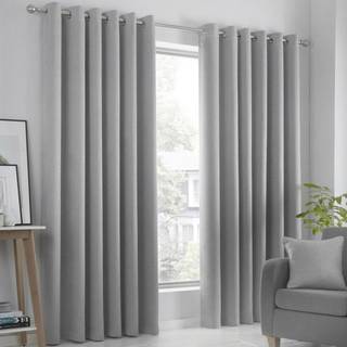 Fusion Fusion Silver Strata Room Darkening Woven Pair of Eyelet Curtains