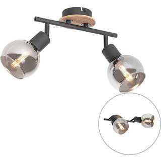 Loftslampe sort med røgglas og træ 2-lys - Vidro