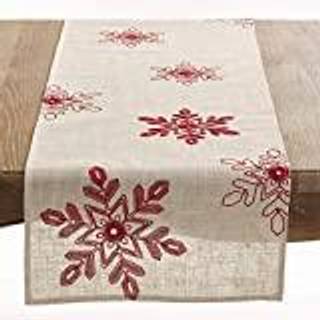 Saro Lifestyle 70197.R1654B Nivalis Collection Embroidered Snowflakes Table Runner 16 """" X 54 """" R?d