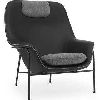 Normann Copenhagen Drape Lounge Chair High W. Headrest Oak Lænestol Skum Fremstillet Af Fremstillet Af Ramme i Stål - Lænestole Læder Sort - 607298