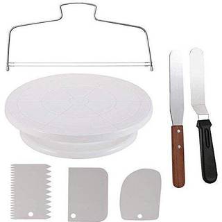 Kageindretning Drejeskiven kage dekorere forsyninger med udsmykningskam/glasur glattere (3stk) 2 glasur spatel med sidet og vinklet (hvid/7 stk)