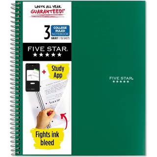 Fem Star Spiral Notebook + Study App 3 Subject College styrede papir k?mper med bl?kbl?dning Vandbestandigt d?kning 8-1/2 """" X 11 """" 150 Sheets G