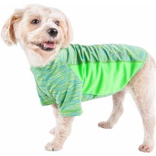 Pet Life Active 'Warf Speed' Heathred Dog Fitness og Yoga Pet T-Shirt Dog Clothes-Performance Dog T-shirt med 4-vejs-stretch reflekterende og hur