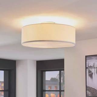 Lindby loftlampe Sebatin, Ø 40 cm, beige, stof, E27
