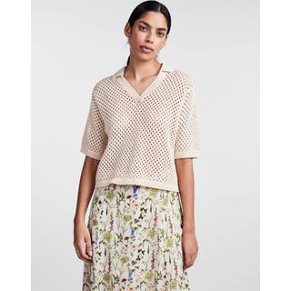 Laya Knit Polo - White Smoke - L - PIECES