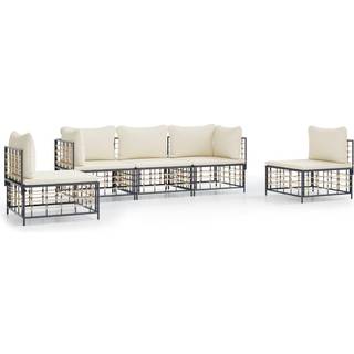 loungesæt til haven 5 dele med hynder polyrattan antracitgrå