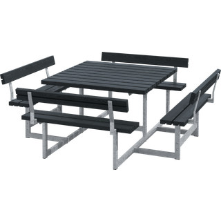 PLUS Picnic bord/bænkesæt med 4 ryglæn, sort/nåletræ, 224 cm