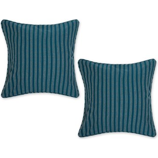 Teal Dobby Stripes Genanvendt bomuldspudebetræk 18x18 sæt/2