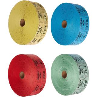 Raffle -billetter - (4 ruller på 2000 dobbeltbilletter) 8 000 i alt 50/50 lodtrækningskort (blå/grøn/rød/gul)