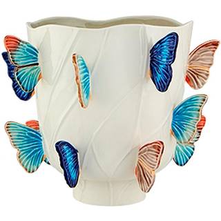 Bordallo Pinheiro Vases - 'Cloudy Butterflies' vase, large, light blue in multicolour earthenware