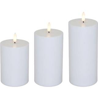 Cozzy udendørs bloklys, 3D flamme, hvid, 3 pak inkl. fjernbetjening