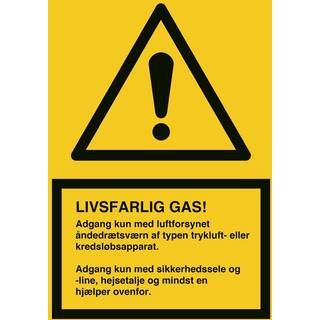 Advarselsskilt - Livsfarlig gas! - plast 297x210 mm