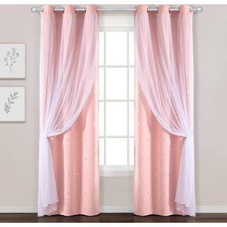 Lush Decor Star Sheer Isoleret Grommet Blackout Window Curtain Panel Pair 84 """" L X 38 """" W Pink