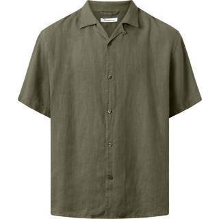 KnowledgeCotton Apparel Box S/S Linen Shirt Skjorte Herrer størrelse 3XL farve olivengrøn