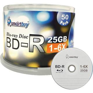 Smartbuy 50 Pack Bd-r 25gb 6X Blu-ray Single Layer Recordable Disc Logo Top Blank Data Video Media 50 Disc Spindel