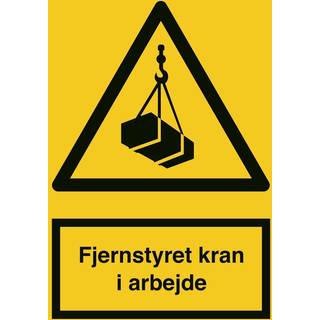 Advarselsskilt - Fjernstyret kran i arbejde - Vinyl klistermærke - 148 x 105 mm (A6)