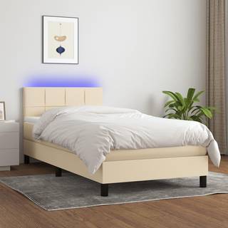 kontinentalseng med LED-lys 90x190 cm stof cremefarvet