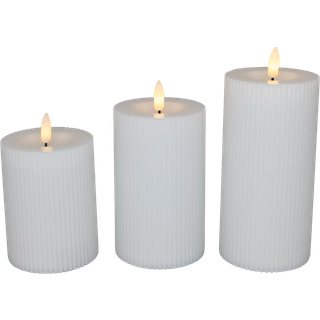 Cozzy bloklys, 3D flamme, hvid rillet, 3 pak inkl. fjernbetjening
