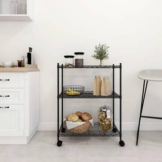 opbevaringsstativ med 3 hylder og hjul 60x35x81 cm 150 kg sort