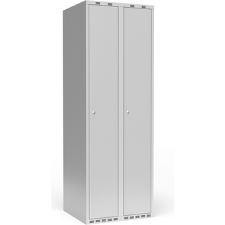 Garderobeskab 2x300 mm m/lige tag, 1 rum i højden og lys grå dør m/cylinderlås