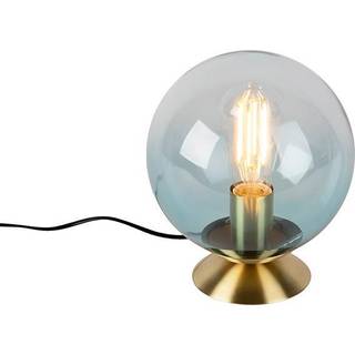 Art Deco bordlampe messing med blåt glas - Pallon