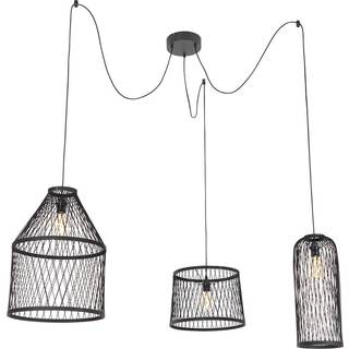 Rustik udendørs pendellampe sort rattan 3-lys - Calamus