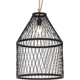 Rustik udendørs pendellampe sort rattan 40x55 cm - Calamus