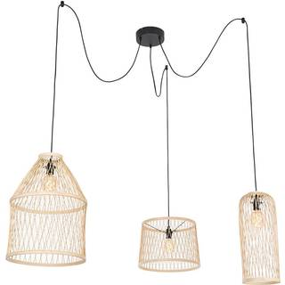 Landlig udendørs hængelampe rattan 3-lys - Calamus