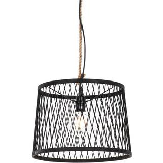 Rustik udendørs pendellampe sort rattan 40 cm - Calamus
