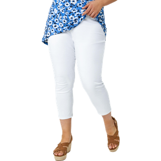 Roman Roman White Curve Elastic Waist Cropped Denim Leggings
