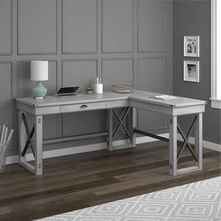 Computerbord LShape med Lifttop i MDF Rustik Hvid