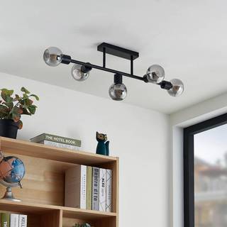 Lindby loftlampe Biscala, 5 lyskilder, sort/røget, E14