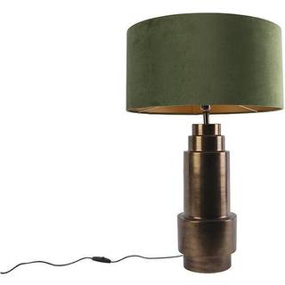 Art Deco bordlampe bronze fløjlsskærm grøn med guld 50 cm - Bruut