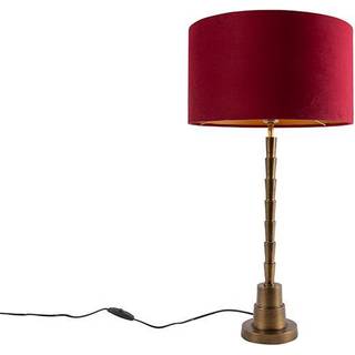 Art Deco bordlampe bronze fløjlsskærm rød 35 cm - Pisos