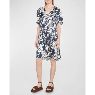 Vince V-neck floral belted minidress - blue - S